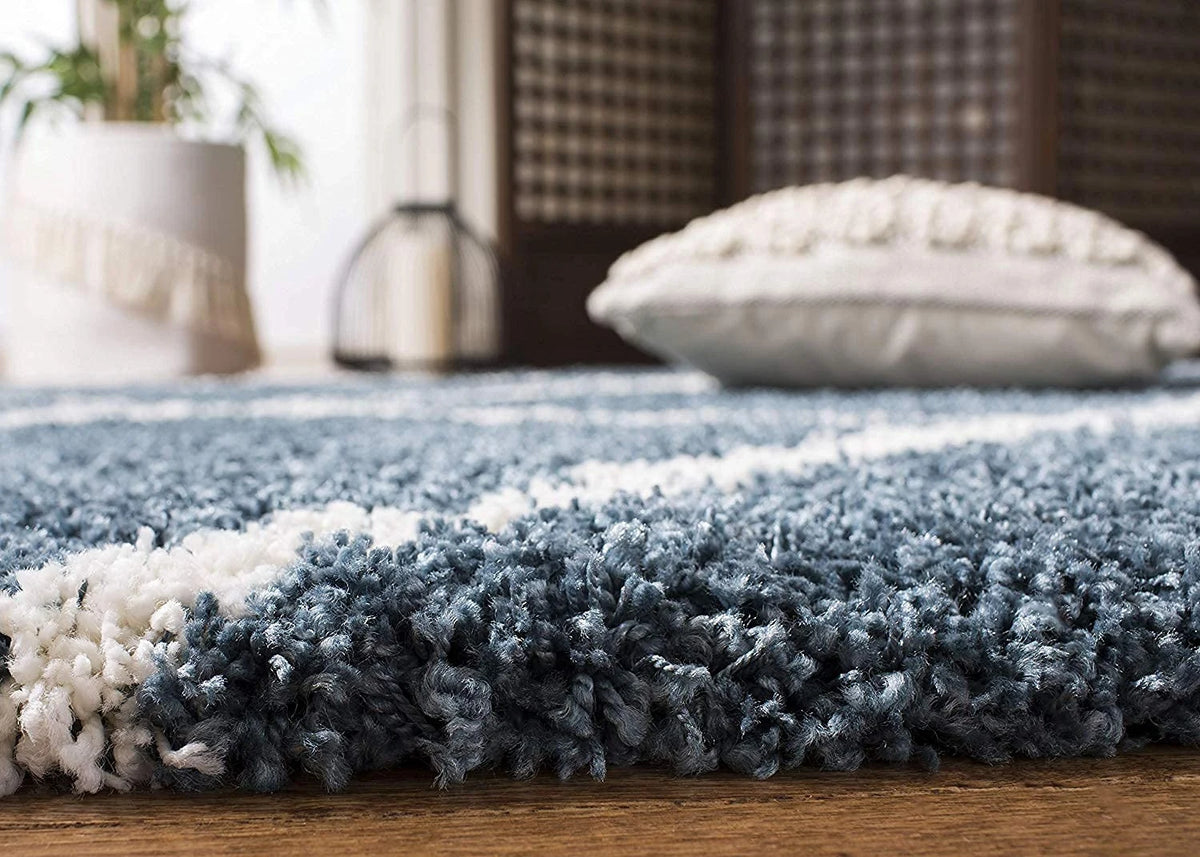 Latice SLATE BLUE Retro Collection Plush Shag Rug Round Rug - Image 5