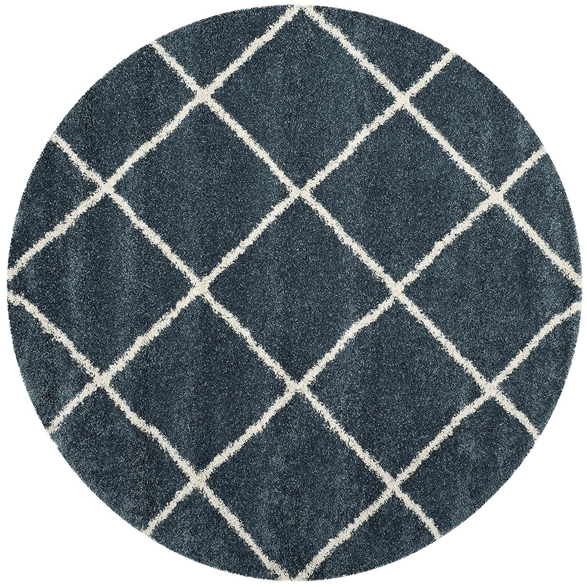 Latice SLATE BLUE Retro Collection Plush Shag Rug Round Rug - Image 6