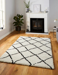 Latice White Black Retro Collection Plush Shag Rug - Image 1