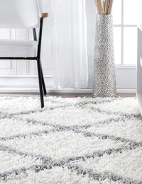 Latice WHITE & GREY Retro Collection Plush Shag Rug - Image 3