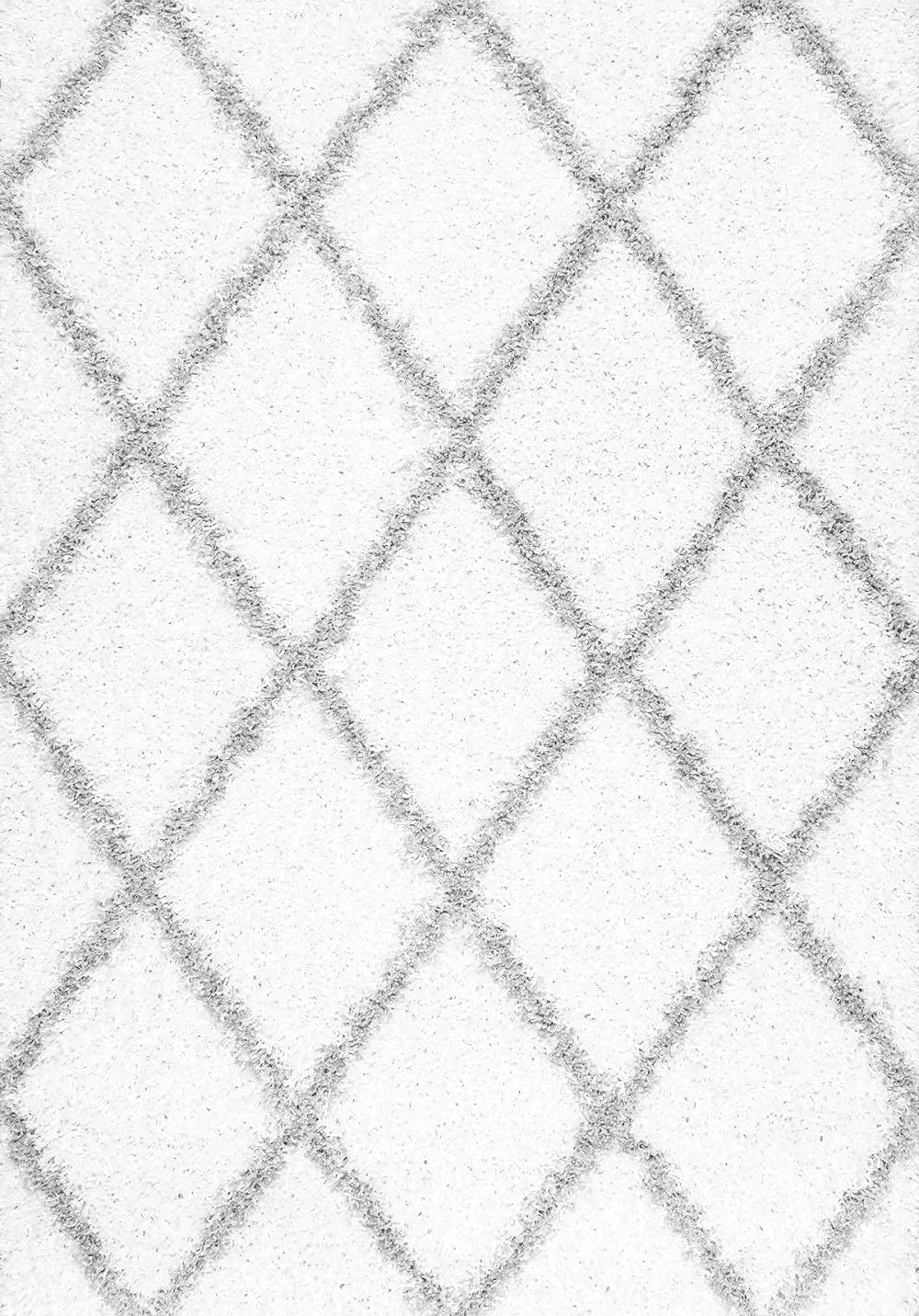 Latice WHITE & GREY Retro Collection Plush Shag Rug - Image 4
