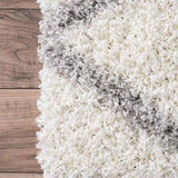 Latice WHITE & GREY Retro Collection Plush Shag Rug - Image 6
