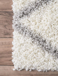 Latice WHITE & GREY Retro Collection Plush Shag Rug - Image 6