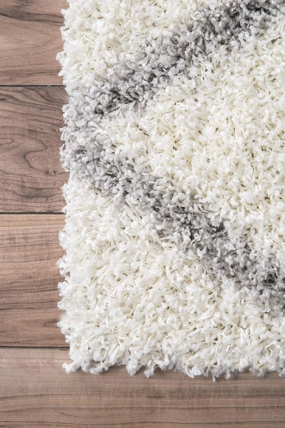 Latice WHITE & GREY Retro Collection Plush Shag Rug - Image 6