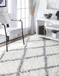 Latice WHITE & GREY Retro Collection Plush Shag Rug - Image 7