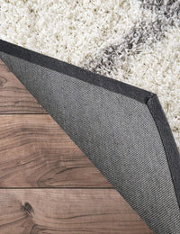 Latice WHITE & GREY Retro Collection Plush Shag Rug Round Rug - Image 3