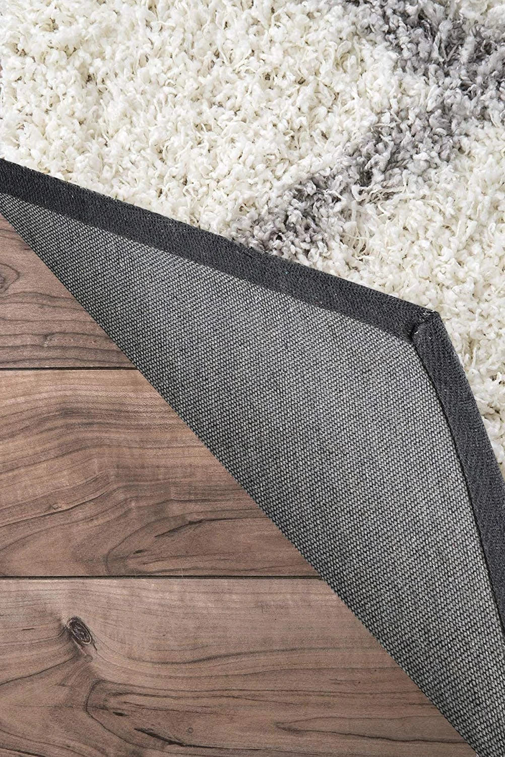Latice WHITE & GREY Retro Collection Plush Shag Rug Round Rug - Image 3