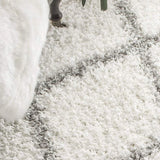 Latice WHITE & GREY Retro Collection Plush Shag Rug Round Rug - Image 5