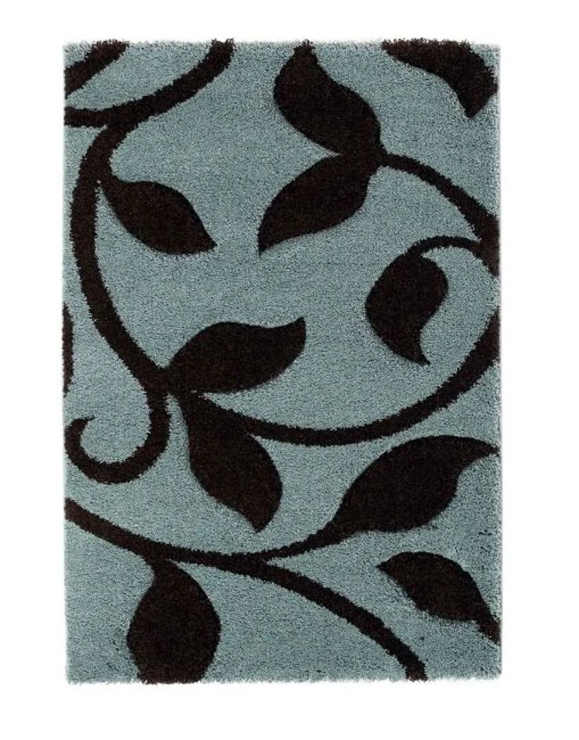 Leaf BLUE Floral Plush Shag Rug - Image 3