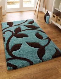 Leaf BLUE Floral Plush Shag Rug - Image 4