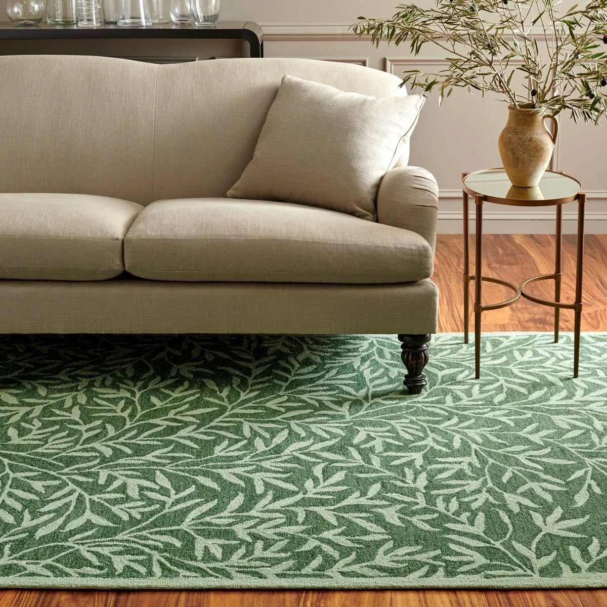 Leaf Green Floral Hand-Tufted Wool Rug - Image 1