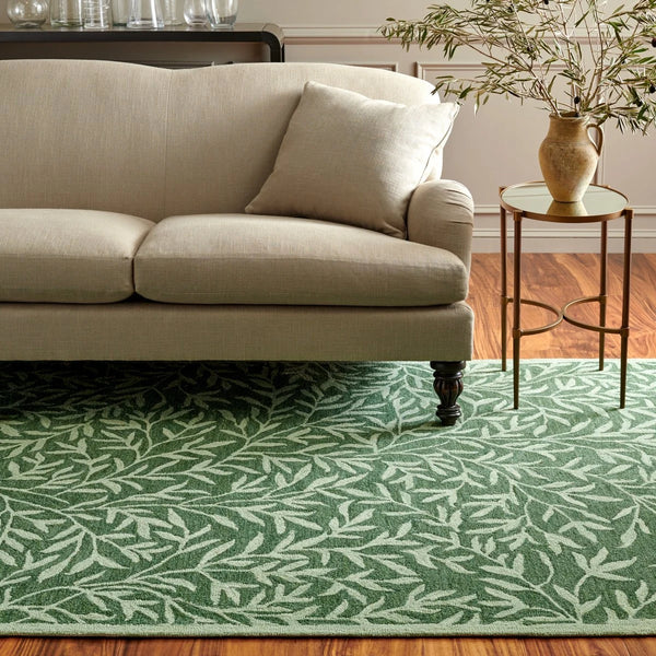 Leaf Green Floral Hand-Tufted Wool Rug - Image 1