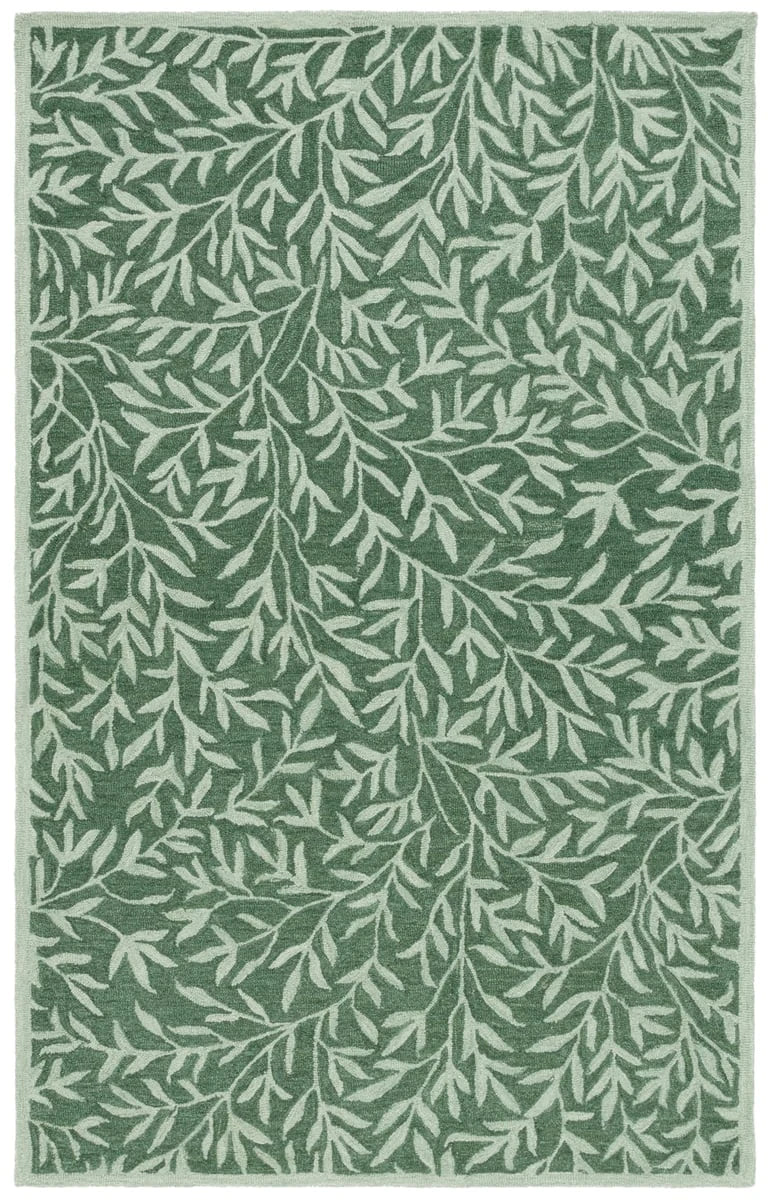 Leaf Green Floral Hand-Tufted Wool Rug - Image 2