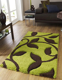 LEAF GREEN Floral Plush Shag Rug - Image 5