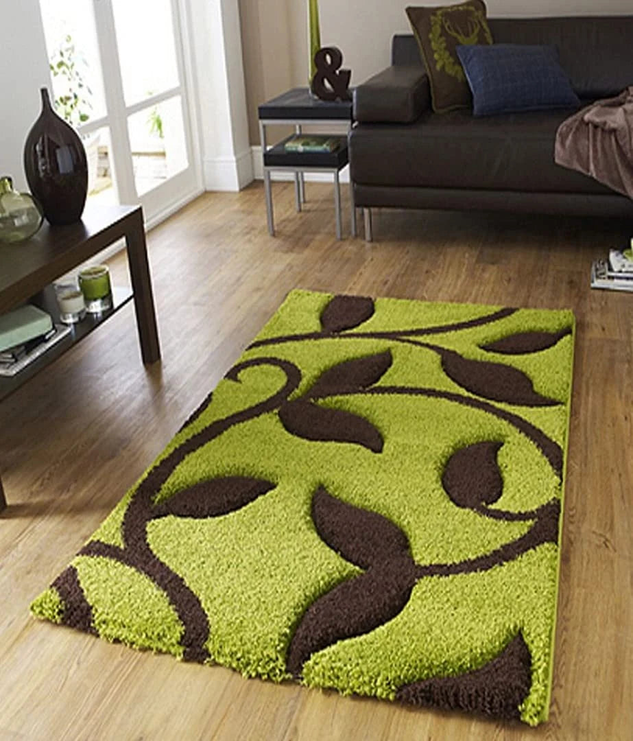 LEAF GREEN Floral Plush Shag Rug - Image 5