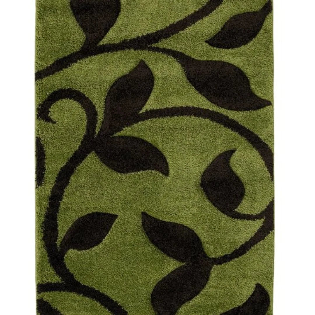 LEAF GREEN Floral Plush Shag Rug - Image 7
