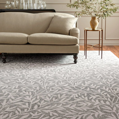 Leaf Grey, Ivory Floral Hand-Tufted Wool Rug - Image 1