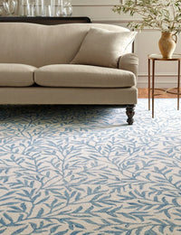Leaf Ivory, Blue Floral Hand-Tufted Wool Rug - Image 1