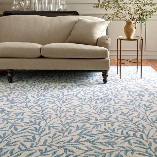 Leaf Ivory, Blue Floral Hand-Tufted Wool Rug - Image 1