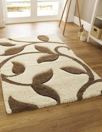 Leaf Ivory Floral Plush Shag Rug - Image 1