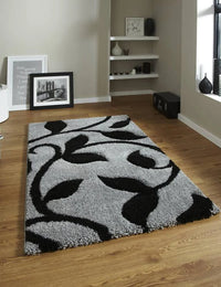 Leaf SILVER Floral Plush Shag Rug - Image 3
