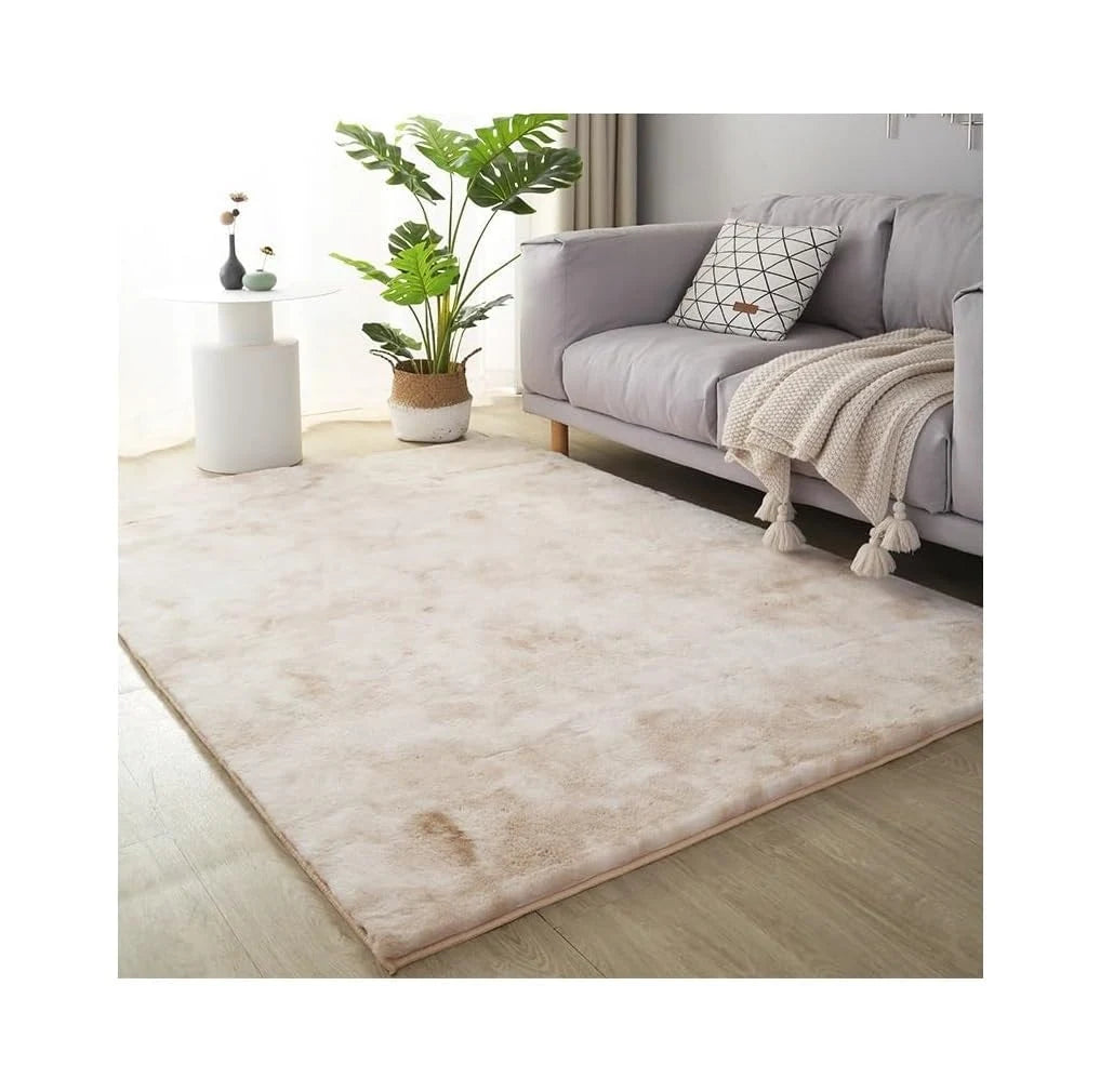 Light Beige Faux Rabbit Fur Rug - Image 1