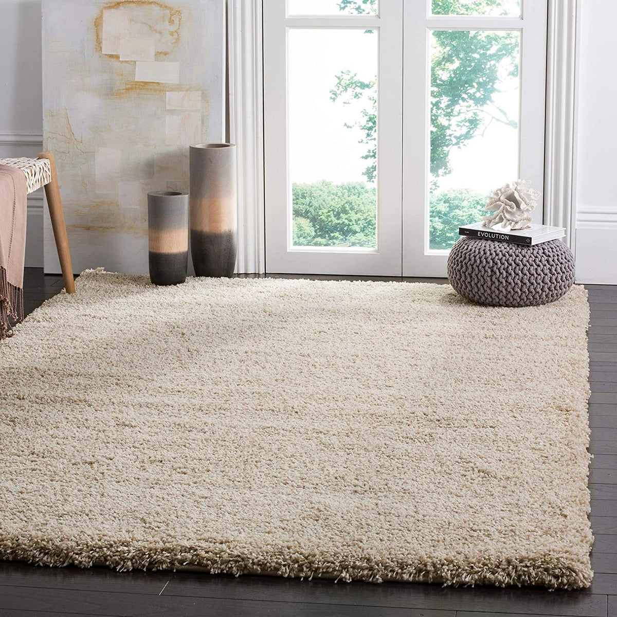 Light Beige Solid Plush Shag Rug - Image 1
