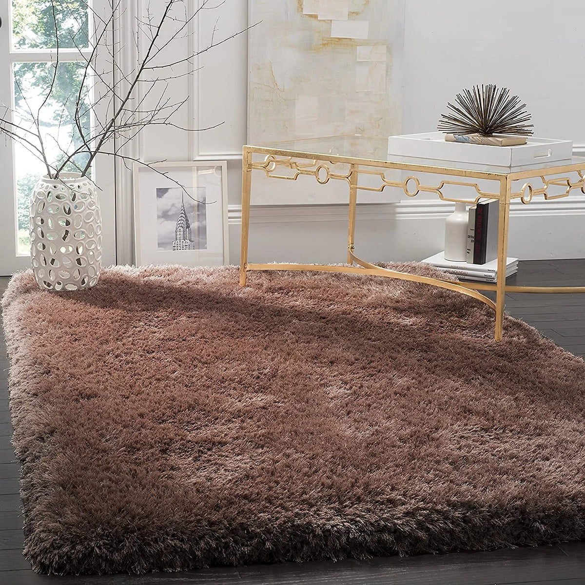 Light Brown Solid Plush Shag Rug - Image 1