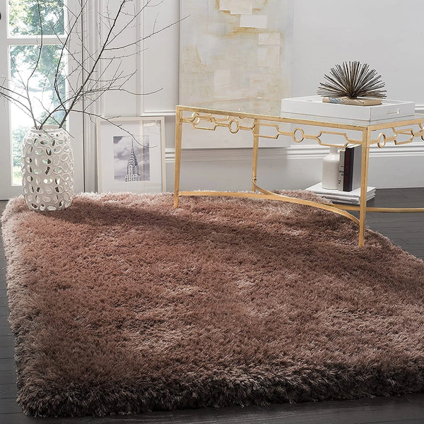 Light Brown Solid Plush Shag Rug - Image 1