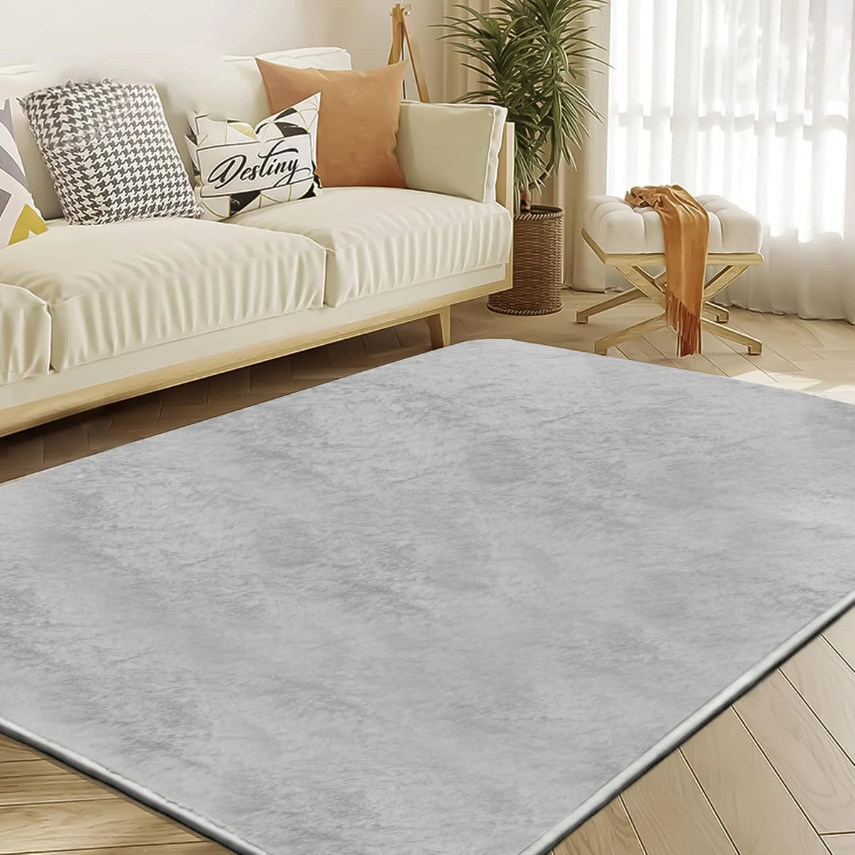 Light Grey Faux Rabbit Fur Rug - Image 1