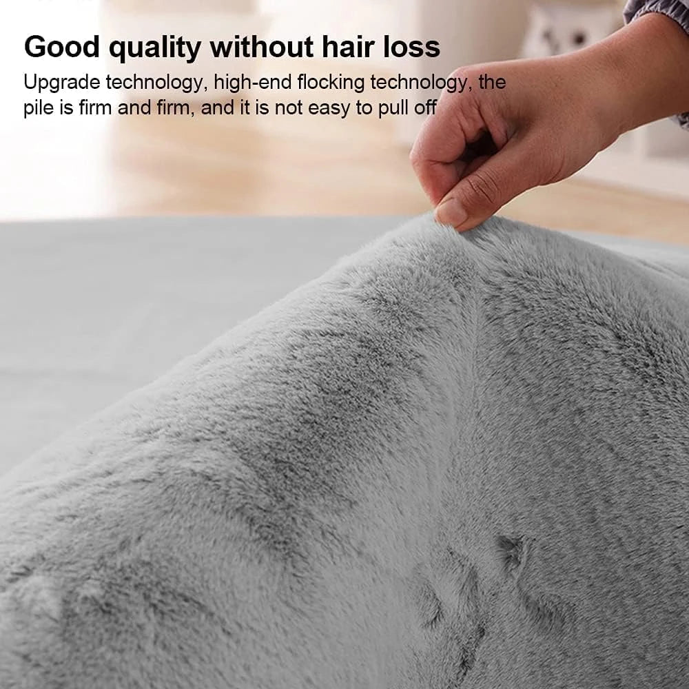 Light Grey Faux Rabbit Fur Rug - Image 3