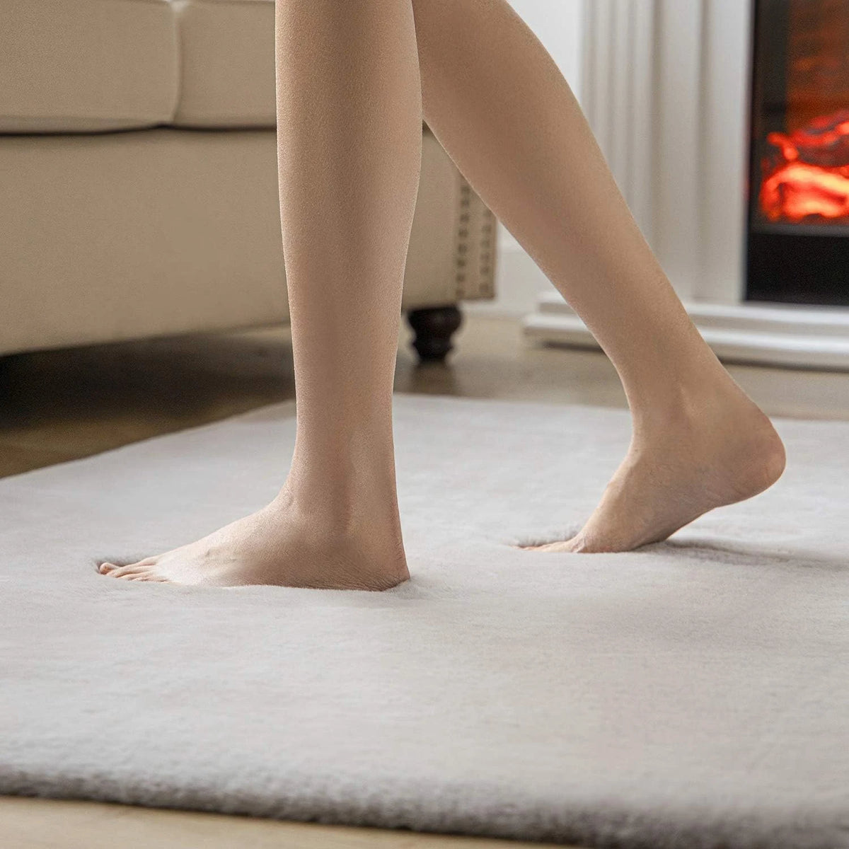 Light Grey Faux Rabbit Fur Rug - Image 6