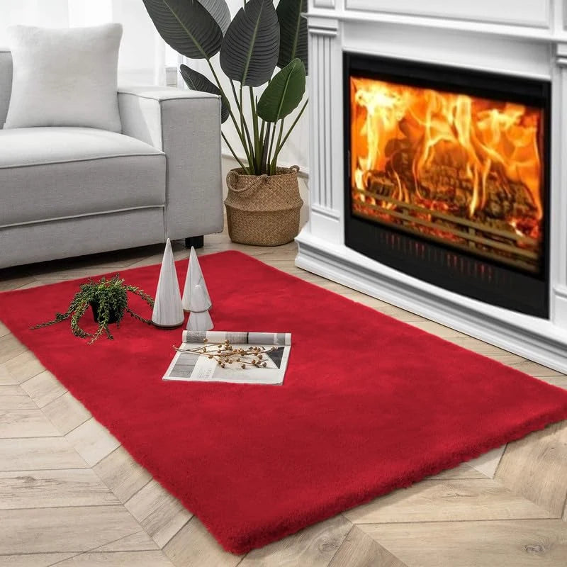 Mahroon Faux Rabbit Fur Rug - Image 1