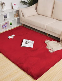 Maroon Faux Rabbit Fur Rug - Image 1