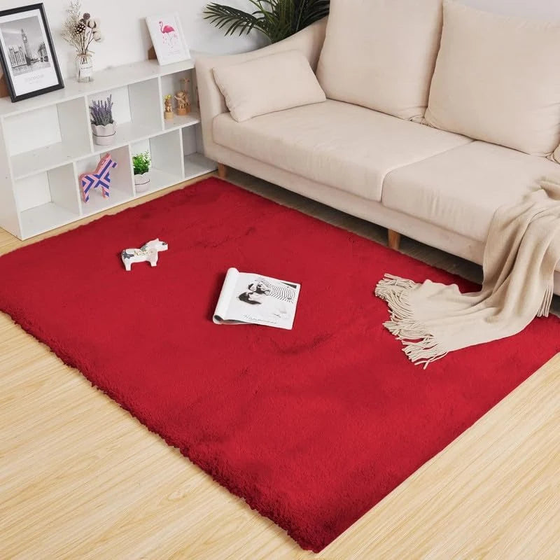 Maroon Faux Rabbit Fur Rug - Image 1