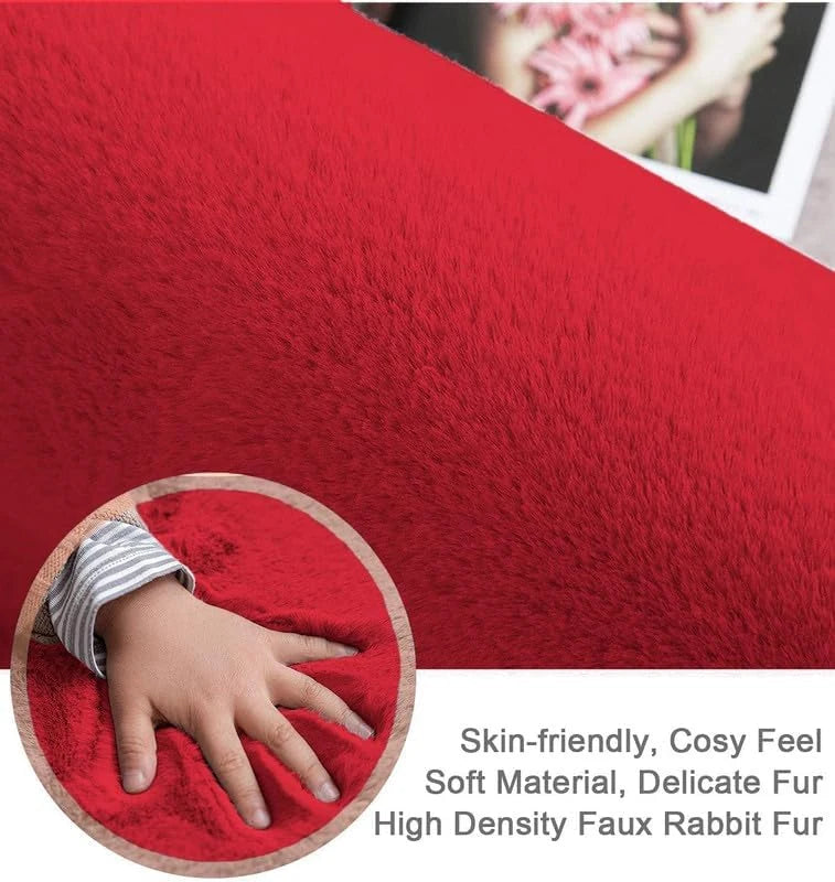 Maroon Faux Rabbit Fur Rug - Image 3