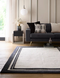 Monochrome Geometric Hand-Tufted Wool Rug - Image 1