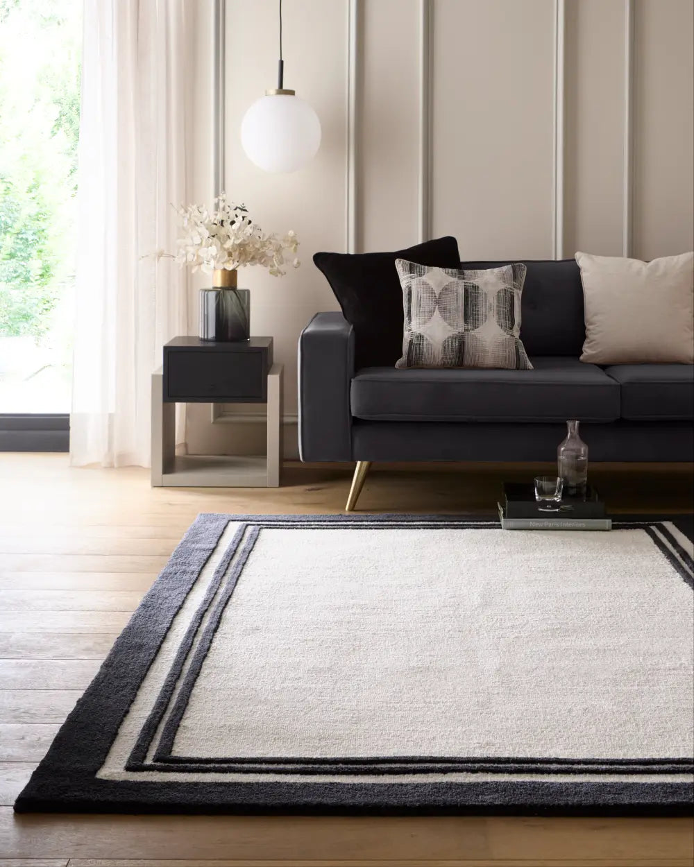 Monochrome Geometric Hand-Tufted Wool Rug - Image 1