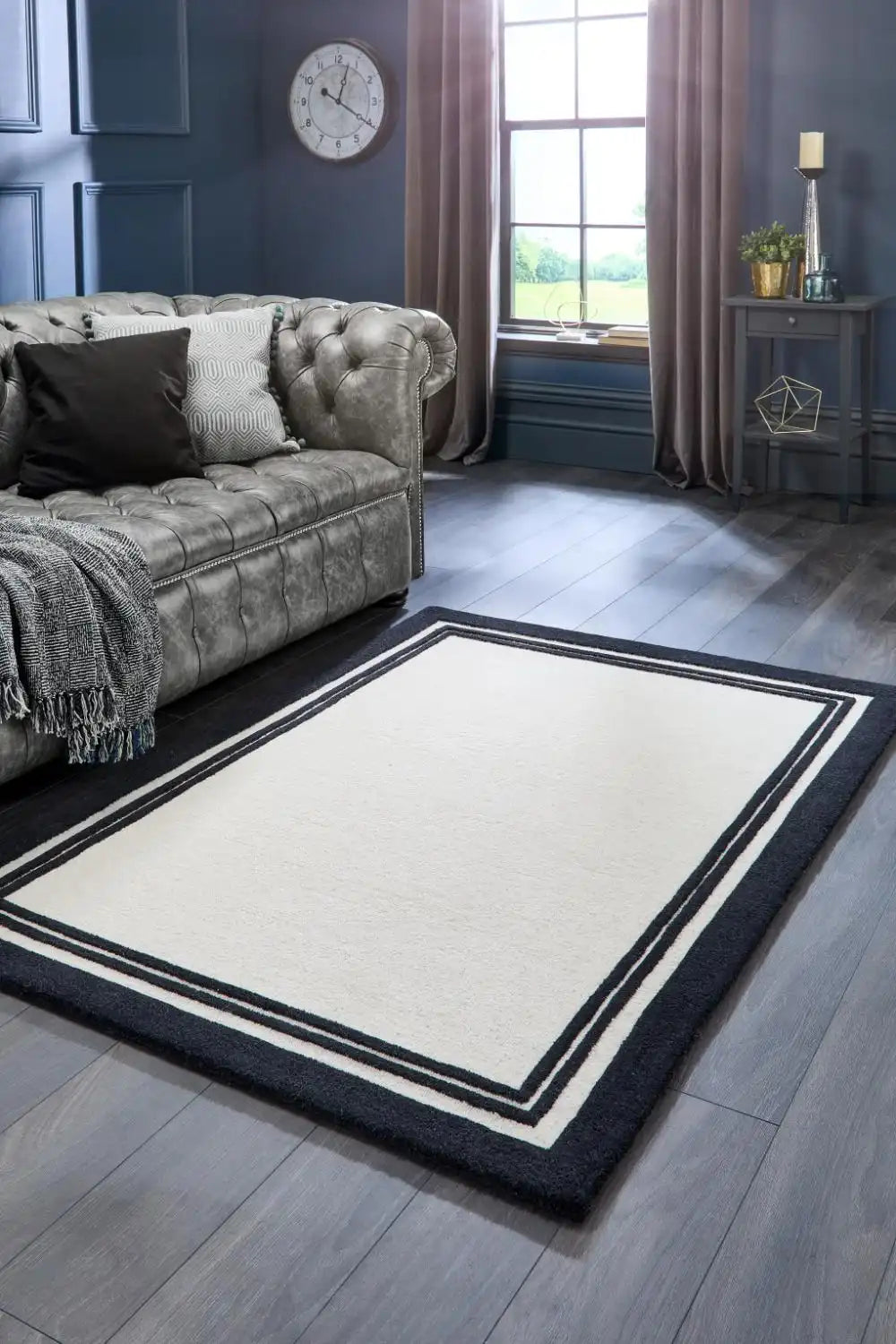 Monochrome Geometric Hand-Tufted Wool Rug - Image 2