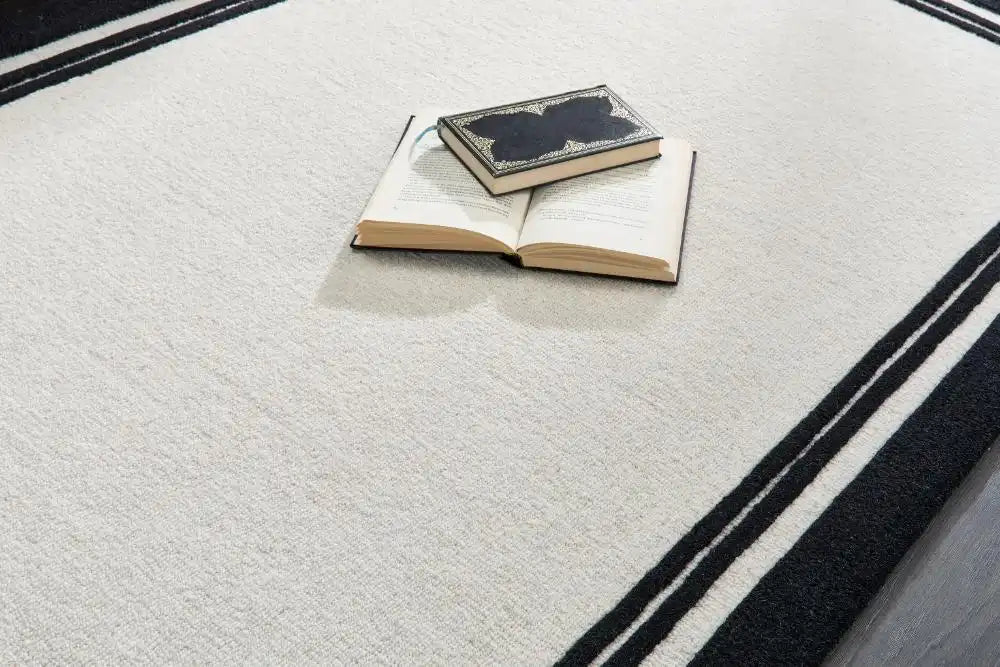 Monochrome Geometric Hand-Tufted Wool Rug - Image 4