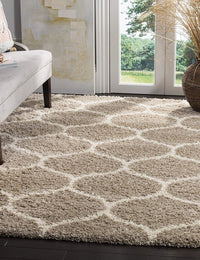 Morocco BEIGE & OFF WHITE Retro Collection Plush Shag Rug - Image 1