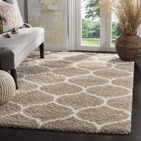 Morocco BEIGE & OFF WHITE Retro Collection Plush Shag Rug - Image 1