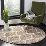 Morocco BEIGE & OFF WHITE Retro Collection Plush Shag Rug Round Rug - Image 1