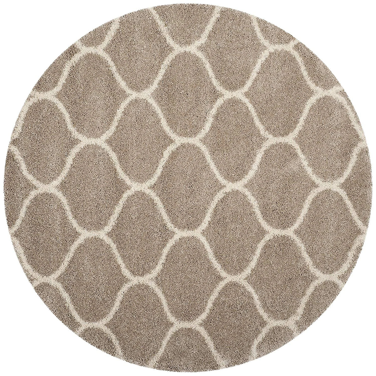 Morocco BEIGE & OFF WHITE Retro Collection Plush Shag Rug Round Rug - Image 2