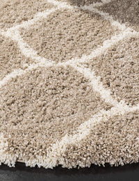 Morocco BEIGE & OFF WHITE Retro Collection Plush Shag Rug Round Rug - Image 4