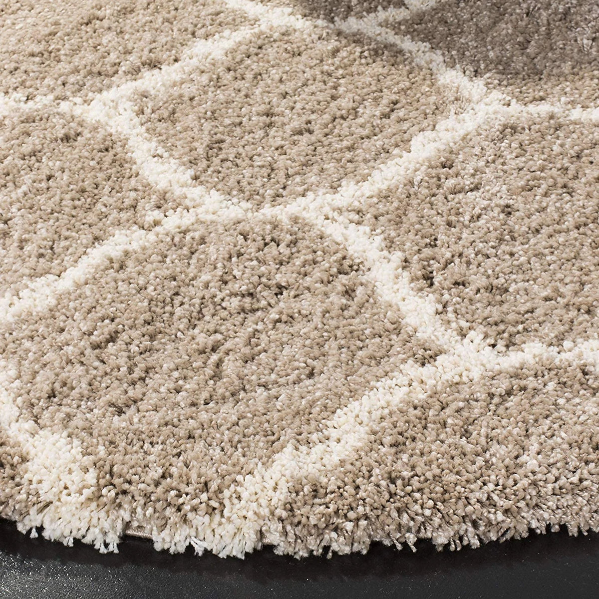 Morocco BEIGE & OFF WHITE Retro Collection Plush Shag Rug Round Rug - Image 4