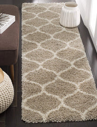 Morocco BEIGE & OFF WHITE Retro Collection Plush Shag Rug Runner Rug - Image 1