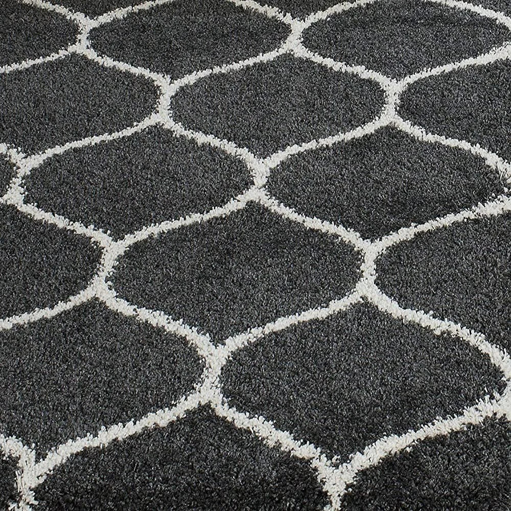 Morocco CHARCOAL & IVORY Retro Collection Plush Shag Rug - Image 3