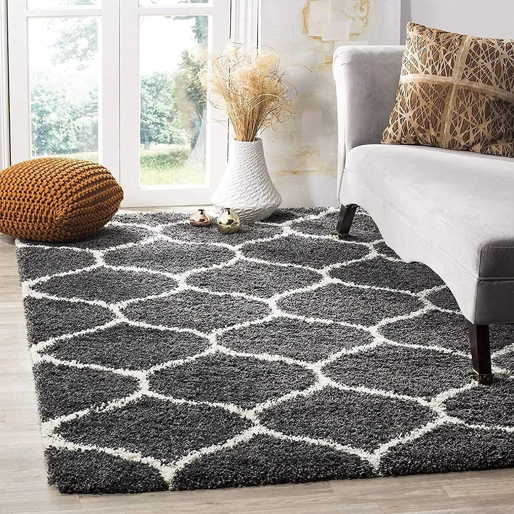 Morocco CHARCOAL & IVORY Retro Collection Plush Shag Rug - Image 7