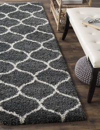 Morocco CHARCOAL & IVORY Retro Collection Plush Shag Rug - Image 9